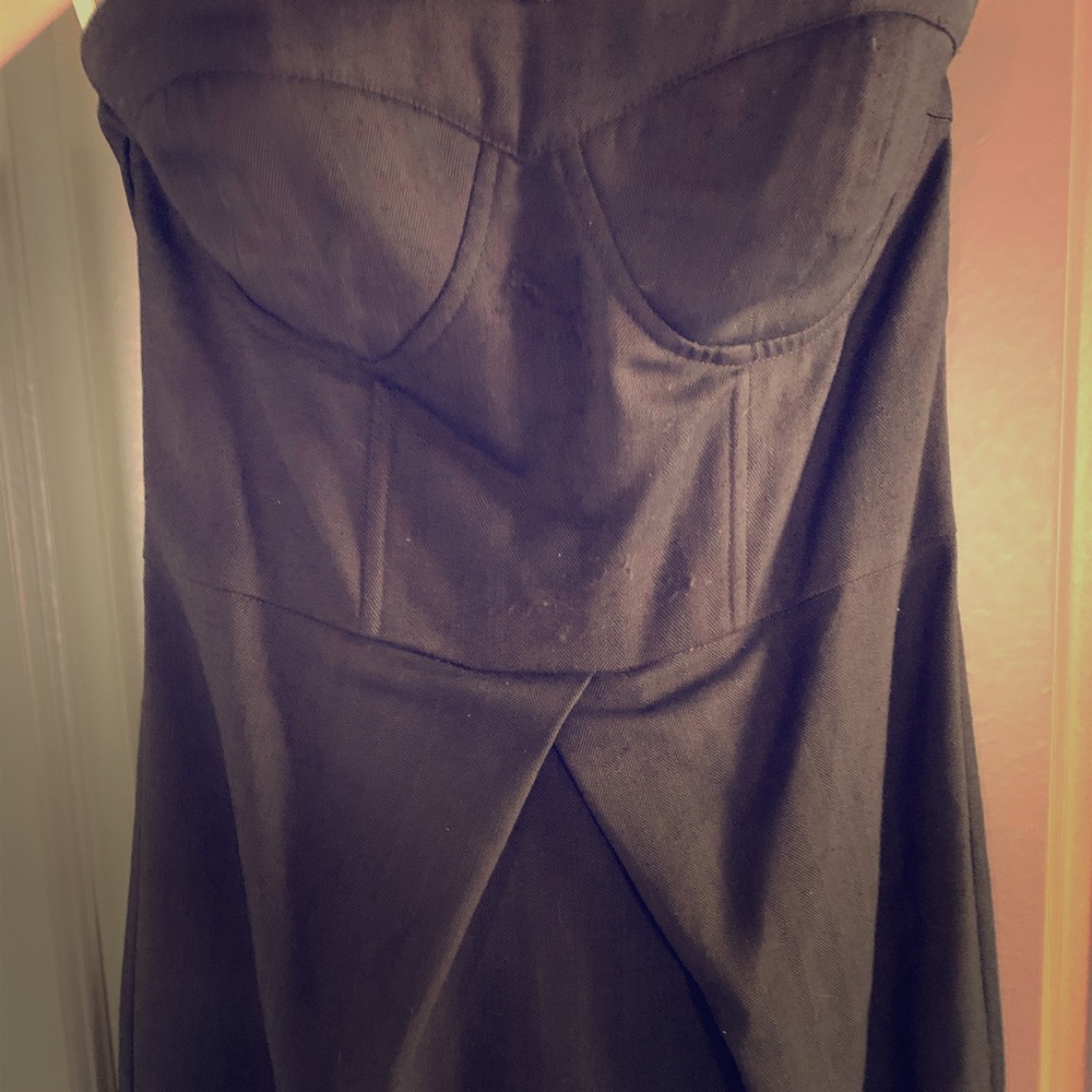 Brown herringbone strapless dress